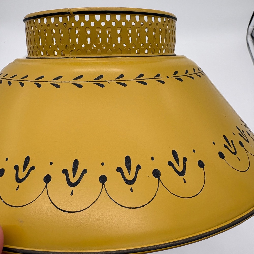 Vintage Mustard Yellow Metal Lamp Shade Black Stencil Mid Century 12 Inch MCM - Picture 6 of 8